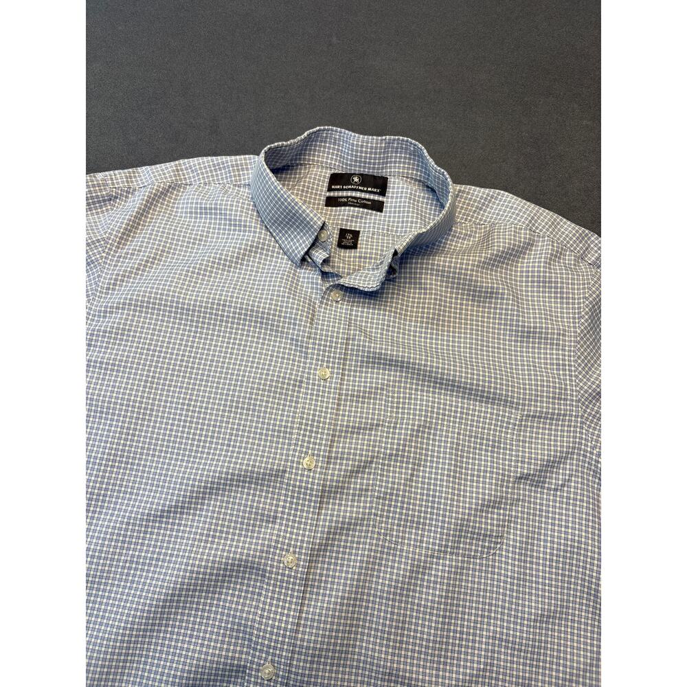 Hart Schaffner Marx Button Up Dress Shirt Blue-checker Mens Size 17 1/2 34